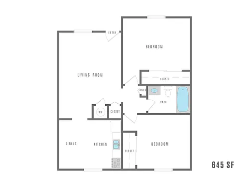 Floor plan 2 Bedroom 1 Bath