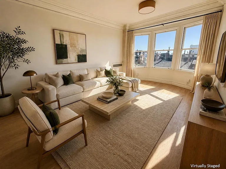 Living Room facing window (virtually staged using AI)