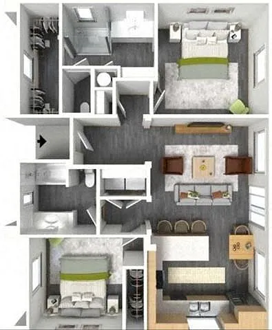 Floor plan Luxury 2 Bedrooms 2 Bathrooms