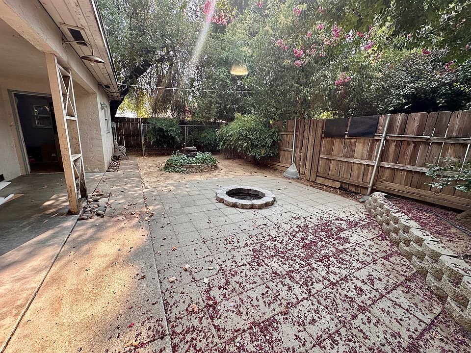 Back yard with fire pit and patio