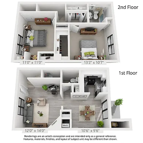 Floor plan 2 Bedroom 1 half Bath