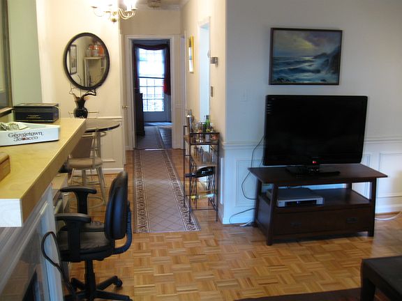 Hall with computer table on left