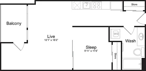 Floor plan Open 1 Bedroom G