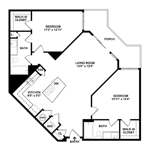 Floor plan 2 Bed/2 Bath-B1