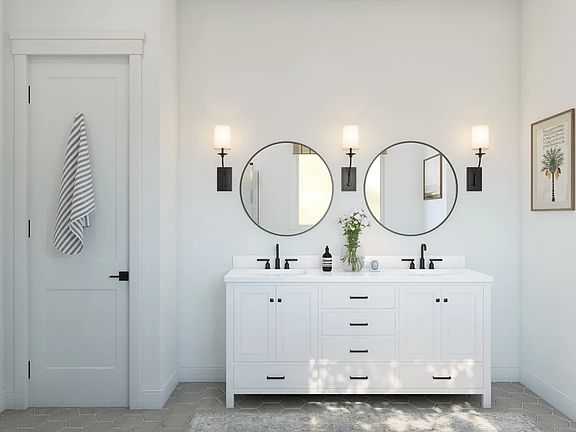 Primary bath with freestanding vanity