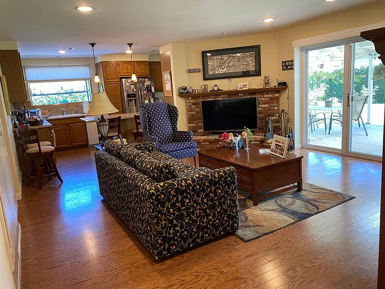 Living Room with wood burning firepalce