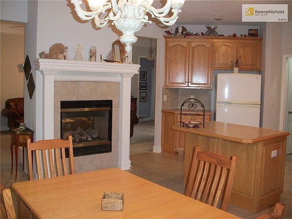 Kitchen with see-through fireplace.