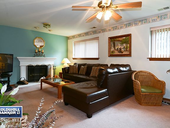 Lower level family room with fireplace.