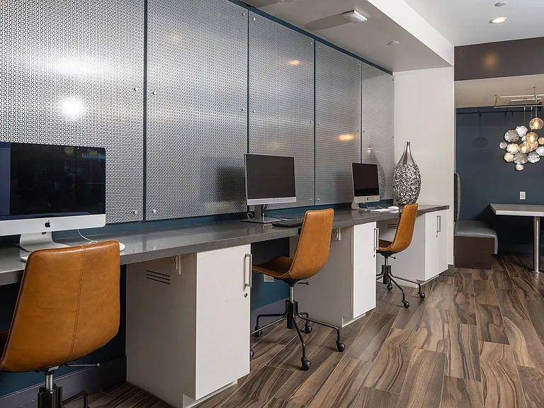 Work from home in our business center with PC's and banquette seating