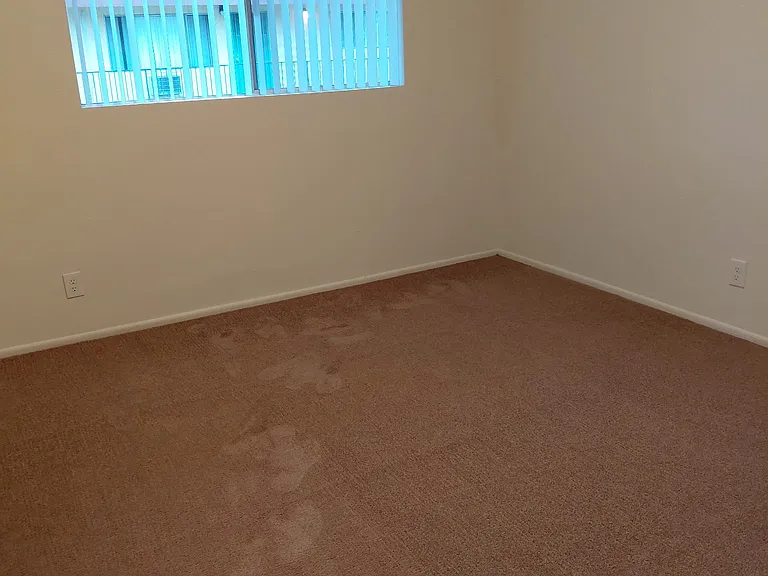 Large bedroom with carpet & window