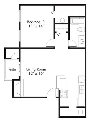 Floor plan A1 - 1 Bedroom 1 Bath