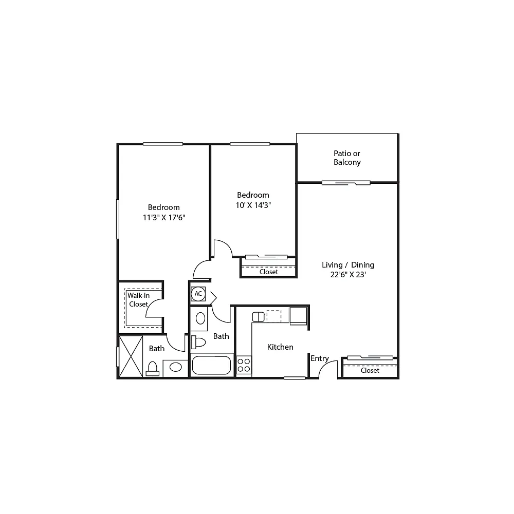 Floor plan 2x2 - 949 sqft - The Coconut s--s beds