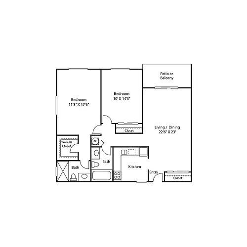 Floor plan 2x2 - 949 sqft - The Coconut s--s beds