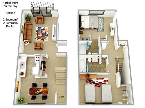 Floor plan 2 Bed 2 Bath Townhouse Duplex