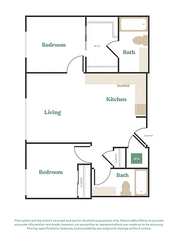 Floor plan 2 Bed, 2 Bath - Apt A