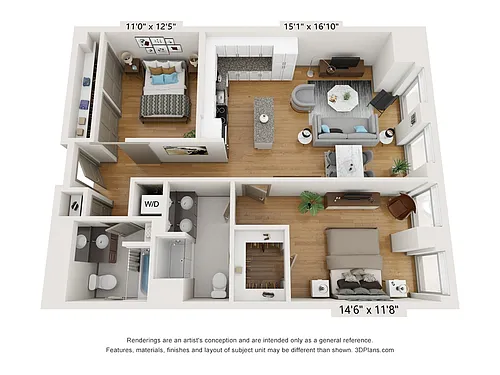 Floor plan 2-Bedroom 2-Bathroom | 1117 sqft