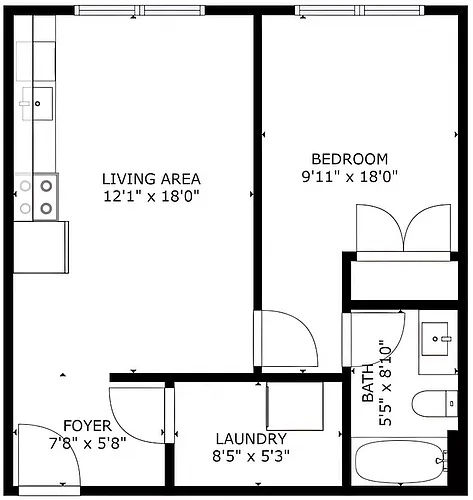 Floor plan 1Bedroom 1 Bath Spacious Apartment