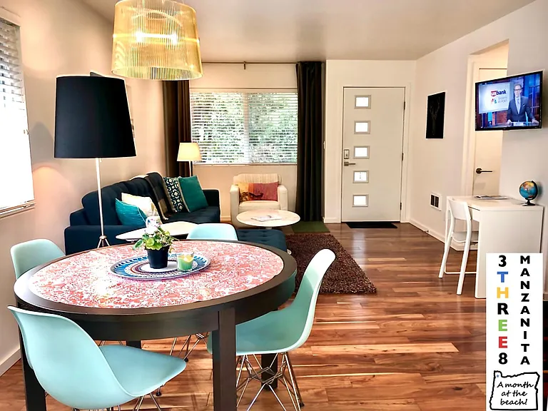 One big great room; hi speed Wi-fi, Smart ROKU TV's w/ YouTube TV, Herman Miller Eames dining chairs and other high end, modern furnishings in pristine condition.