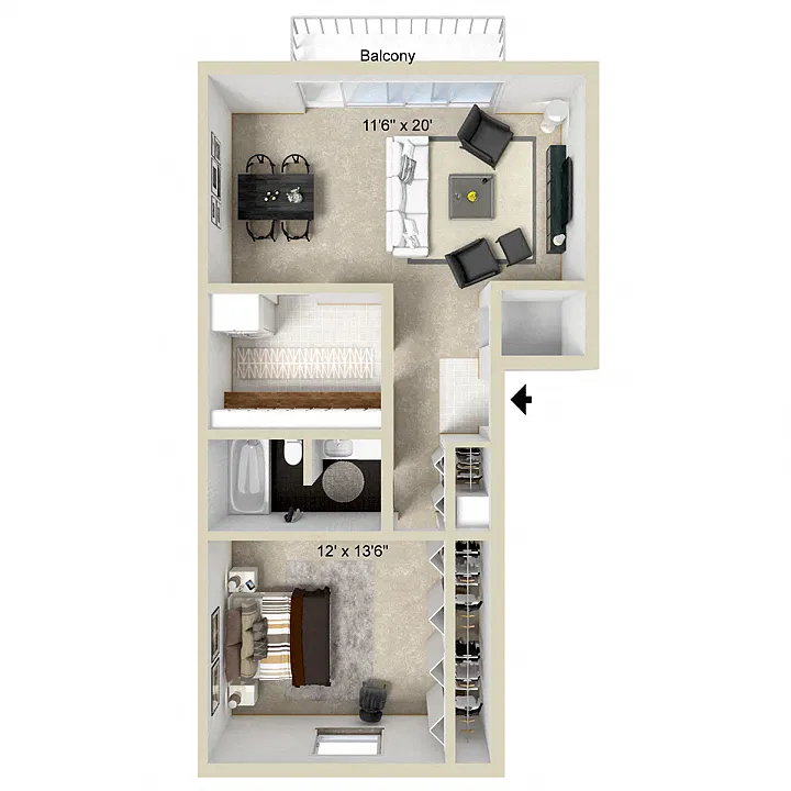 Floor plan 1 Bedroom, 1 Bathroom