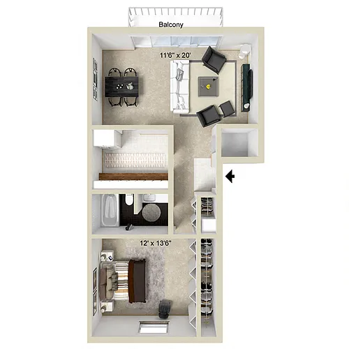 Floor plan 1 Bedroom, 1 Bathroom
