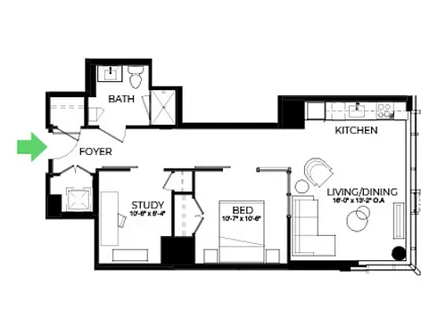 Floor plan SD56 | Studio | 1 Bath | Den