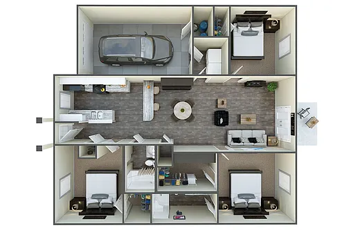 Floor plan Three-Bedroom with Garage