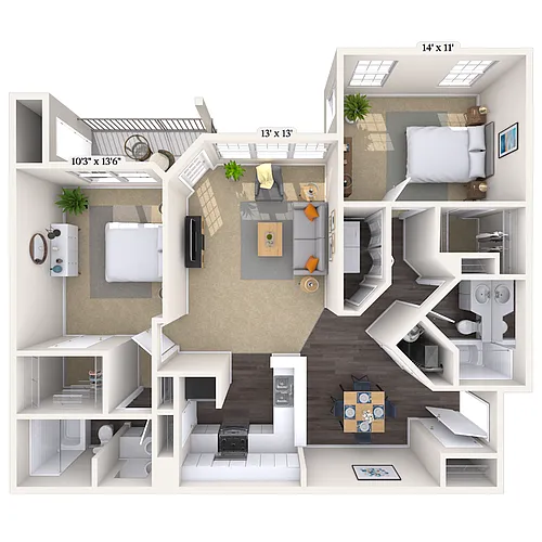 Floor plan Traditional 2x2 1082 SF