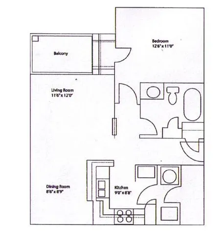 Floor plan 1 Bedroom, 1 Bath