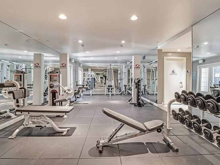 Strength training equipment in fitness center