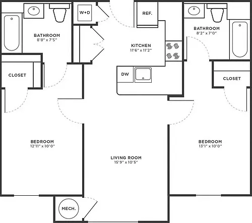 Floor plan 2 Bed/2 Bath-B1