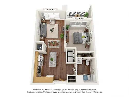 Floor plan One Bedroom - A (Wheelchair Accessible)