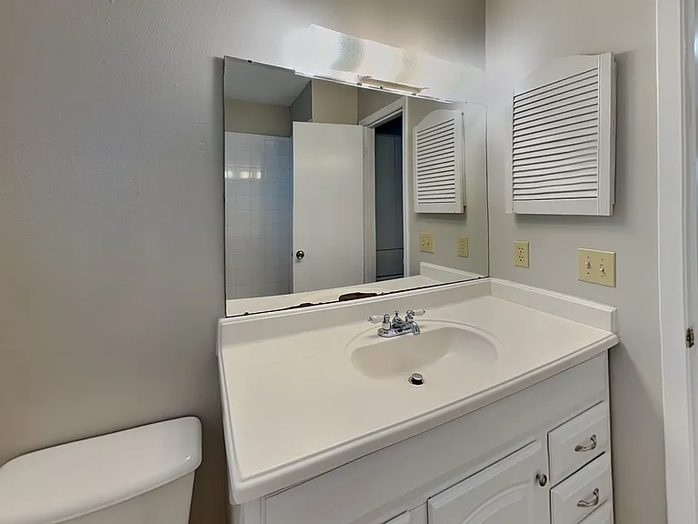 This bathroom features a clean