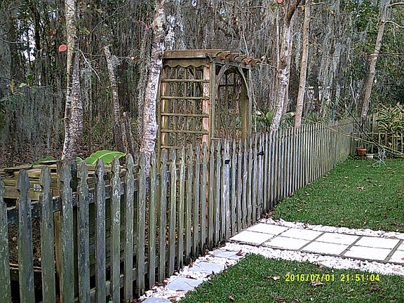 fenced yard/woodland area 