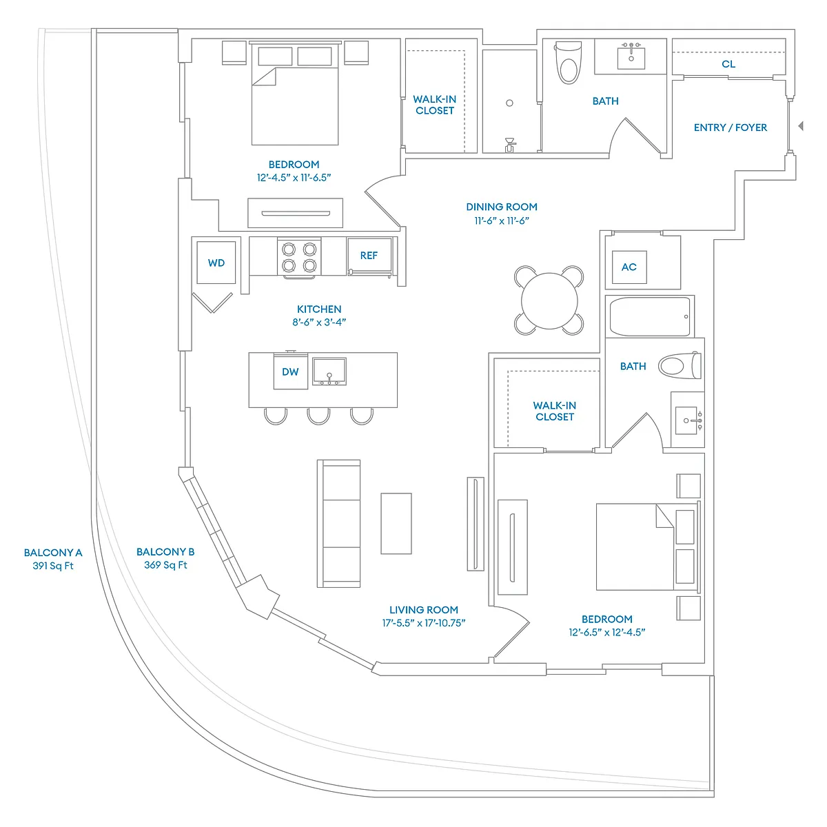 Floor plan G3-W - Residence 02, Floors 2-18