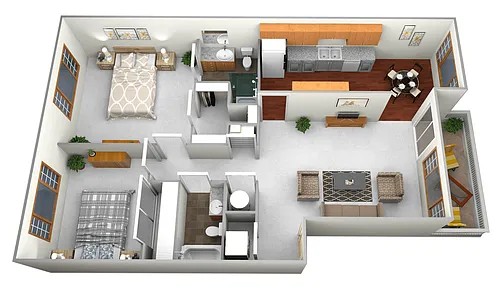 Floor plan 2 Bed 2 Bath Apartment