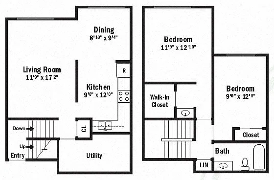 Floor plan 2 Bedroom Townhouse Split Level