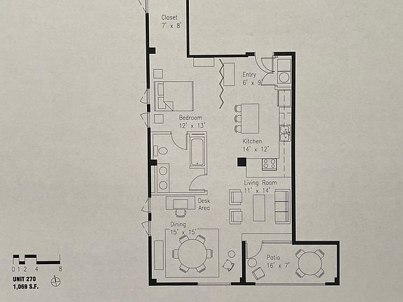 Stylized floor plan, Condo #270.