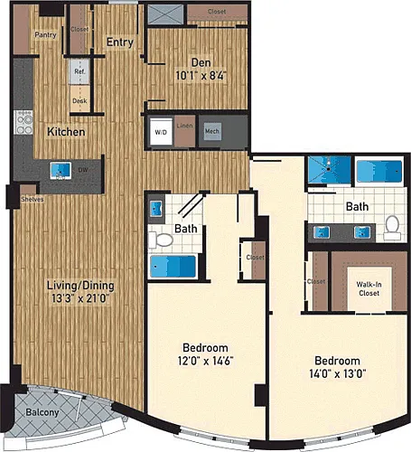 Floor plan Two Bedroom+Den B 1529