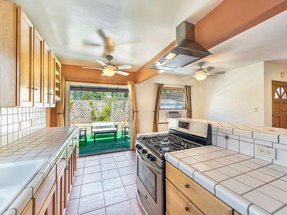 Kitchen with French doors leading to front patio