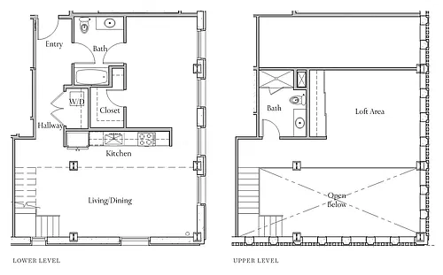 Floor plan 1 BR x 2 BA Loft - B