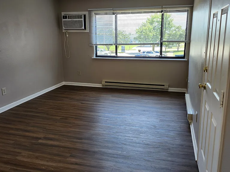 Walls have white paint in the available unit, but the same floors as pictured, and same layout.