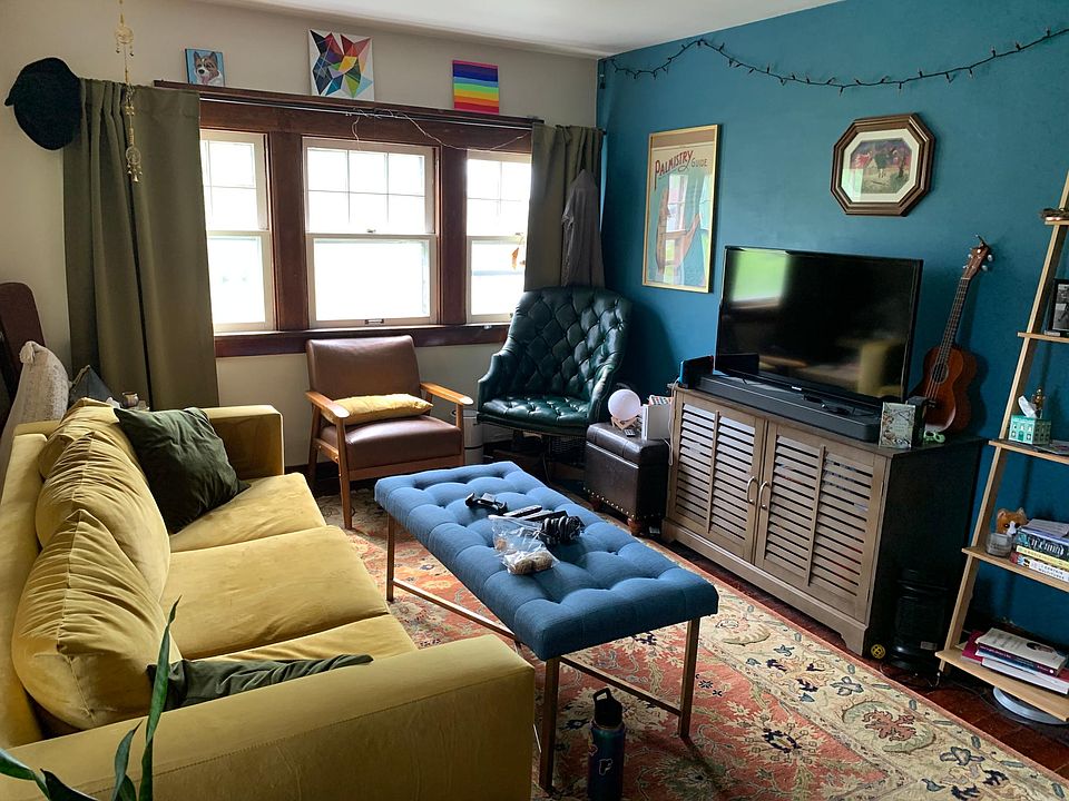Cozy living room space with lots sunlight