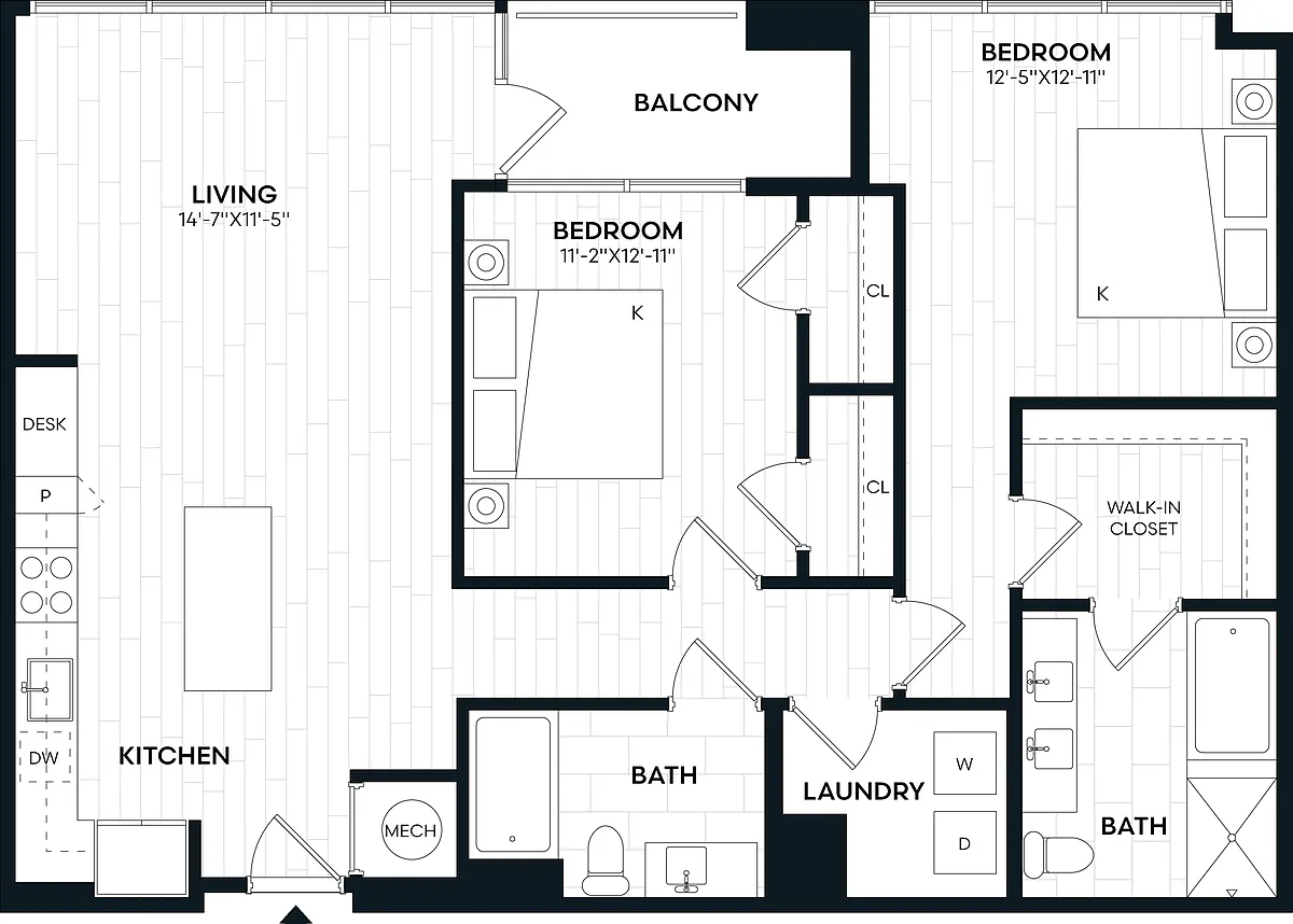 Floor plan 2 Bed/2 Bath-2R