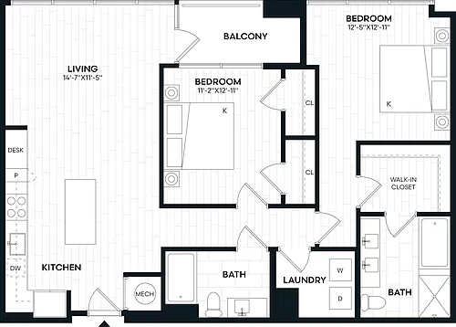 Floor plan 2 Bed/2 Bath-2R