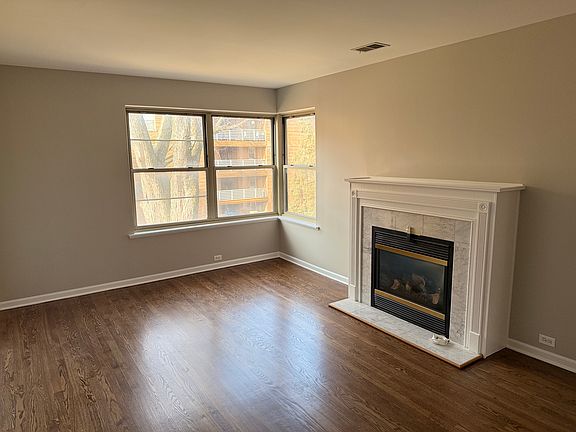 Living room with working fireplace