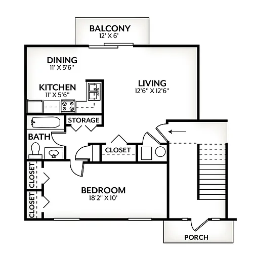 Floor plan 1 Bed, 1 Bath