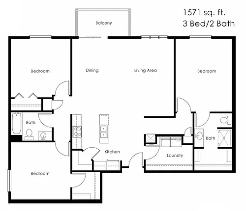 Floor plan 3 Bed 2 Bath | 1571 sqft