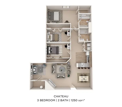 Floor plan 3BR2BA-1250-Chateau Sunroom