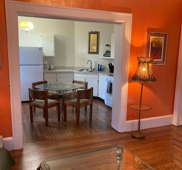 Looking into the kitchen from the living room.