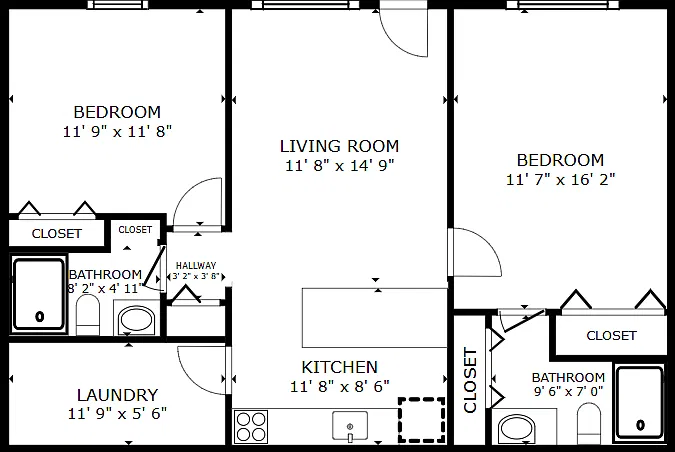 Floor plan 2 Bedroom 2 Bathroom